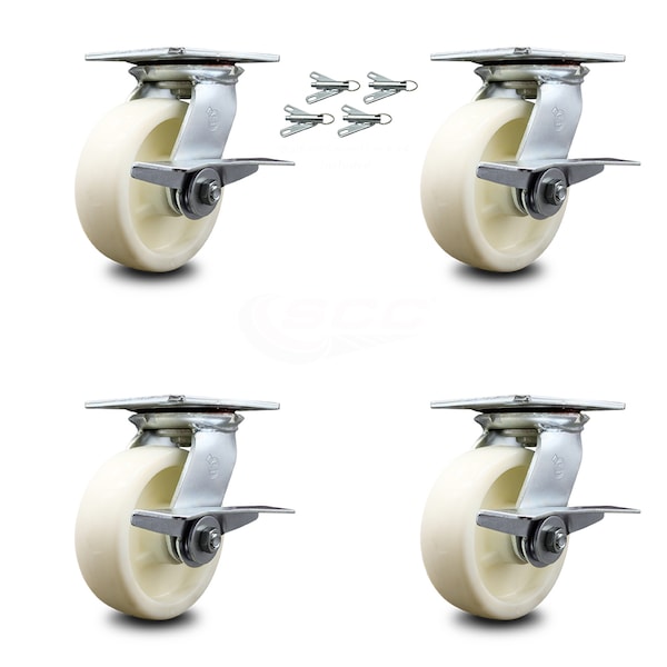 6 Inch Nylon Caster Set with Roller Bearing and Brakes/Swivel Locks SCC
